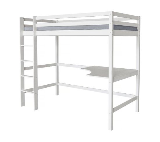 Lit Enfant Mezzanine Avec Echelle Réversible Et Bureau "angéla" 90 X 190 Cm - Blanc