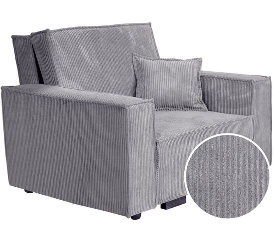 Fauteuil Convertible En Velours Côtelé "clivia" - Gris