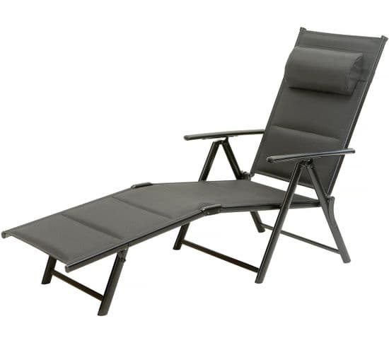 Chaise Longue Pliante "hevea" En Métal Et Textilène - Noir