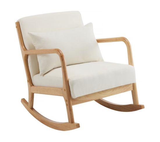 Fauteuil à Bascule Style Scandinave Bouclette Et Bois " Clinton " - Beige