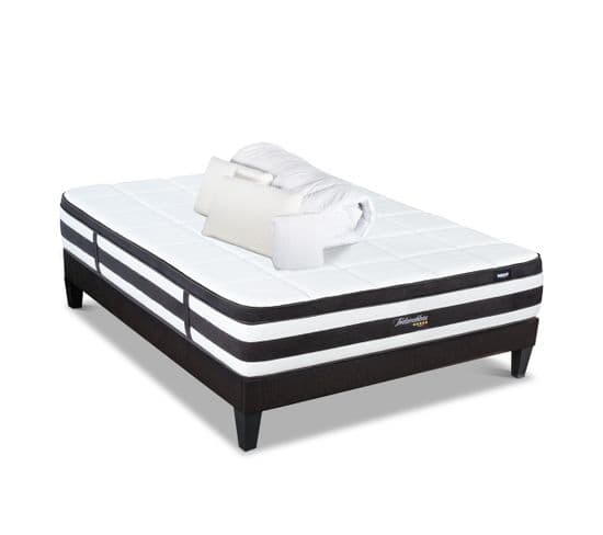 Pack Fontainebleau 140x190 Cm Matelas Ressorts + Sommier Bois + Accessoires