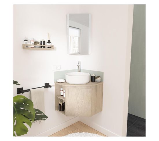 Ensemble Lave-mains D'angle Vasque + Robinet + Armoire De Toilette Sorrento