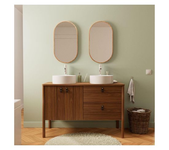 Meuble Double Noyer + Vasque+robinet+miroir Joy