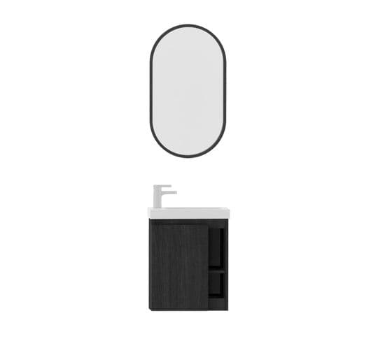 Ensemble Meuble Lave-mains Chêne Carbone + Robinet + Miroir Hampton