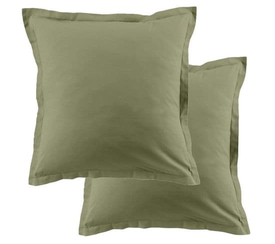 Lot De 2 Taies D'oreiller 63x63 Cm Coton 57 Fils Verveine