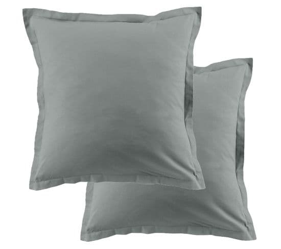 Lot De 2 Taies D'oreiller 63x63 Cm Coton 57 Fils Silver