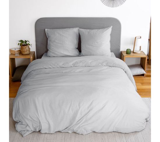 Housse De Couette 240x260 Cm + Taies D'oreiller, Microfibre Lavé, Gris Perle