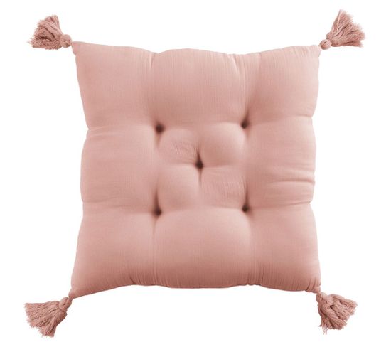 Coussin De Chaise 40x40 Cm Gaze De Coton Avec Pompons Rose