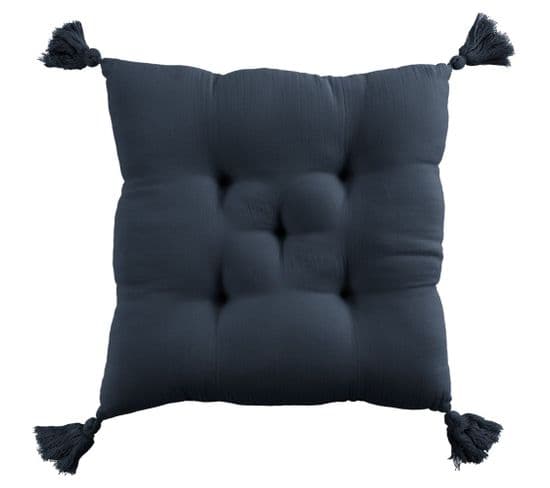 Coussin De Chaise 40x40 Cm Gaze De Coton Avec Pompons Minuit