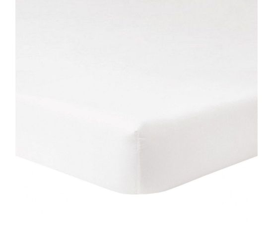 Drap Housse 90x190 + 28 Cm 100% Coton 57 Fils Blanc