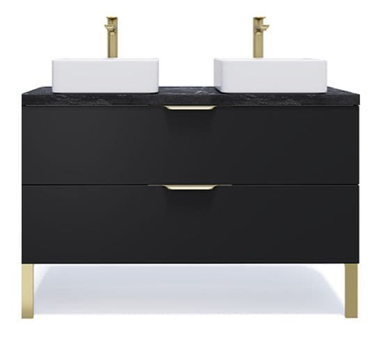 Meuble De Salle De Bain 2 Vasques Posées 120cm 2 Tiroirs Noir - Venice