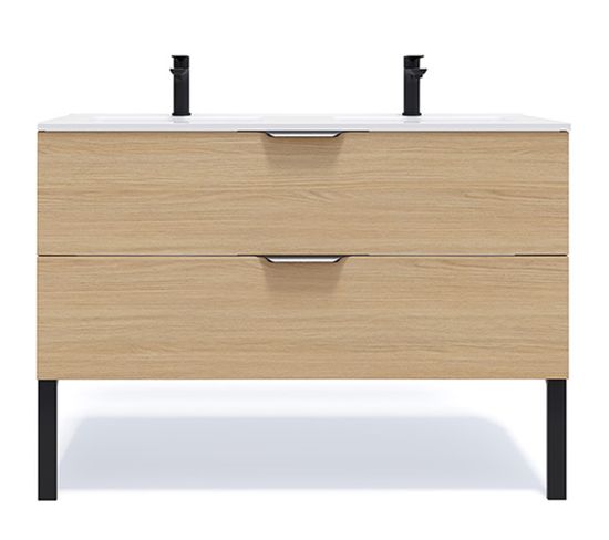 Meuble De Salle De Bain Double Vasque 120cm 2 Tiroirs Chêne - Venice