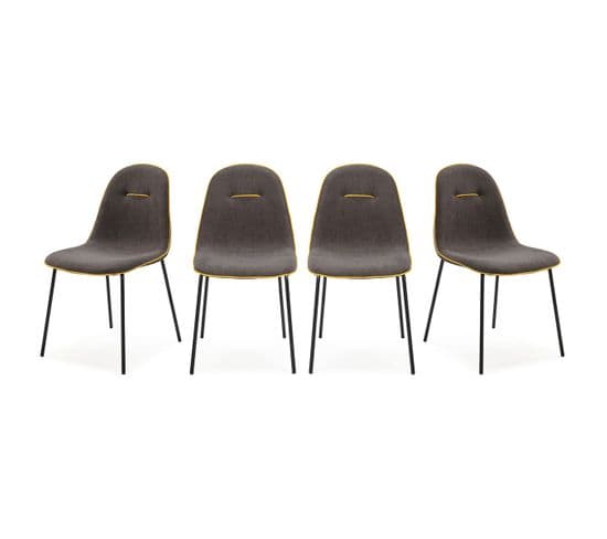 Lot De 4 Chaises En Tissu Gris Avec Liseré Jaune - Thelma