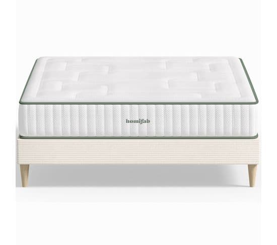 Ensemble Lit Adulte 160x200 En Velours Côtelé Beige Dina + Matelas Latex