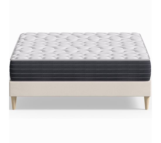 Ensemble Lit Adulte 180x200 En Velours Beige Dina + Matelas Mousse Accueil Mémoire De Forme