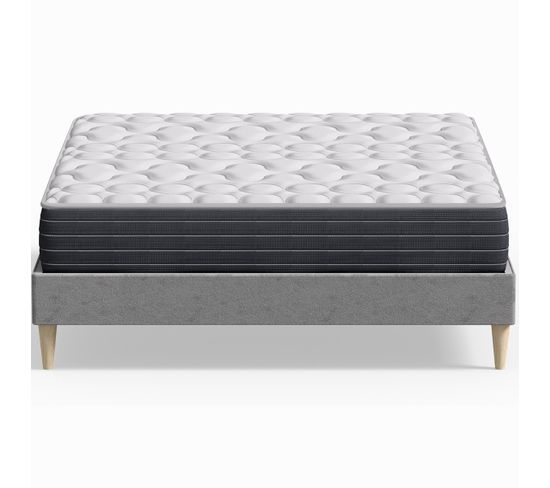 Ensemble Lit Adulte 160x200 En Tissu Gris Clair Dina + Matelas Mousse Accueil Mémoire De Forme