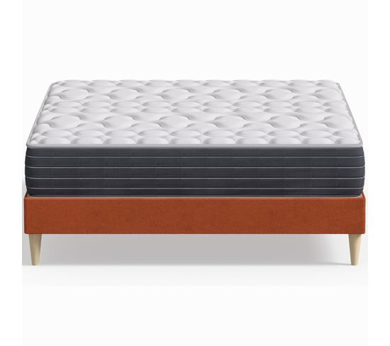 Ensemble Lit Adulte 160x200 En Velours Rouille Dina + Matelas Mousse Accueil Mémoire De Forme