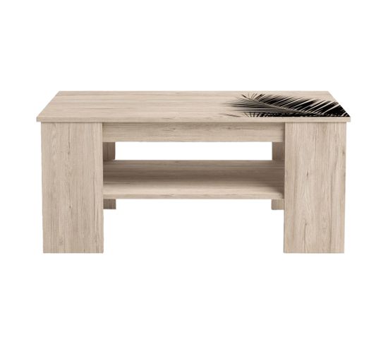 Table Basse Effet Bois Et Motif Feuille 100 Cm - Newark