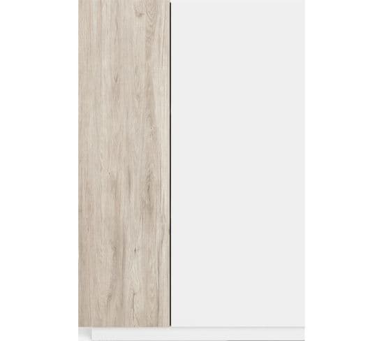 Buffet Haut 2 Portes Blanc Et Effet Bois 90 Cm - Josie