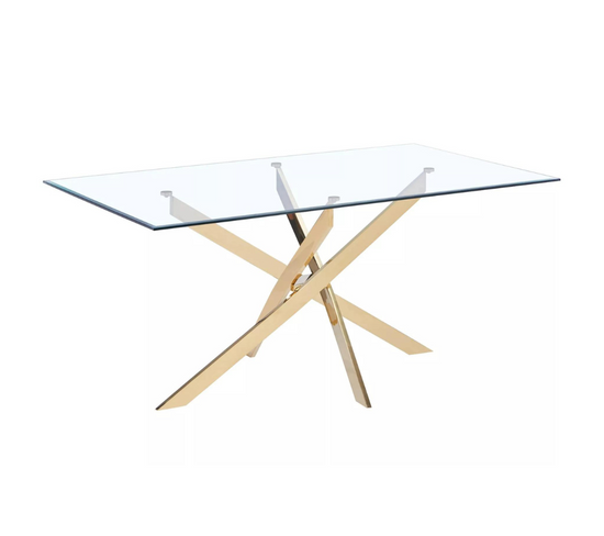 Table Repas Jessica Xxl Gold Verre Transparent 180x90cm