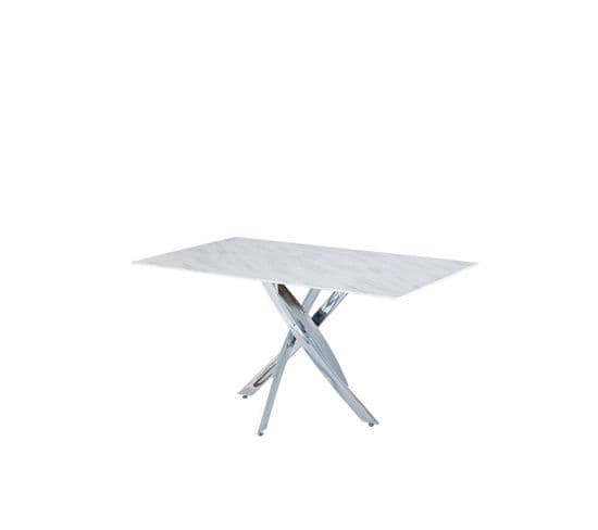 Table Repas Jessica Chrome Verre Effet Marbre Blanc 150 Cm