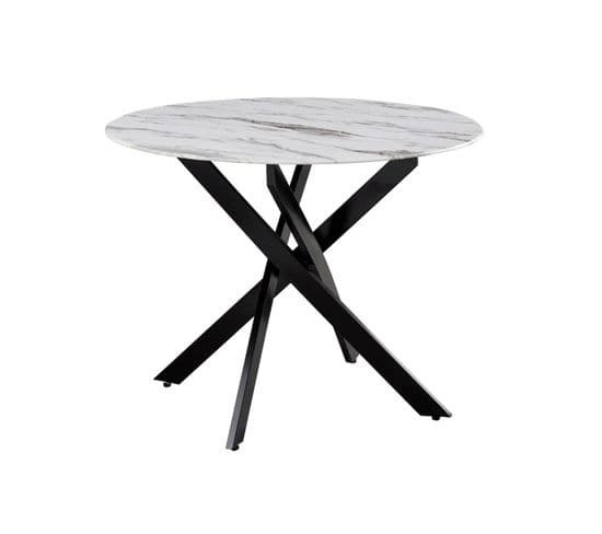 Table a manger ronde JESSICA Black XXL verre effet marbré blanc 120x75cm