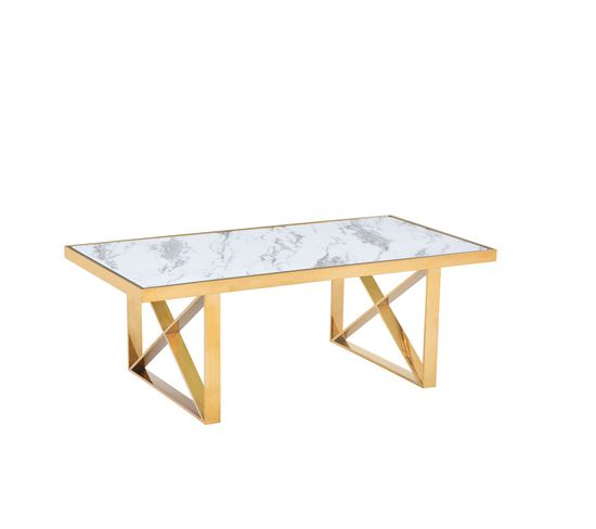 Table Basse Levanto Gold Verre Effet Marbré Blanc 120x60x45cm