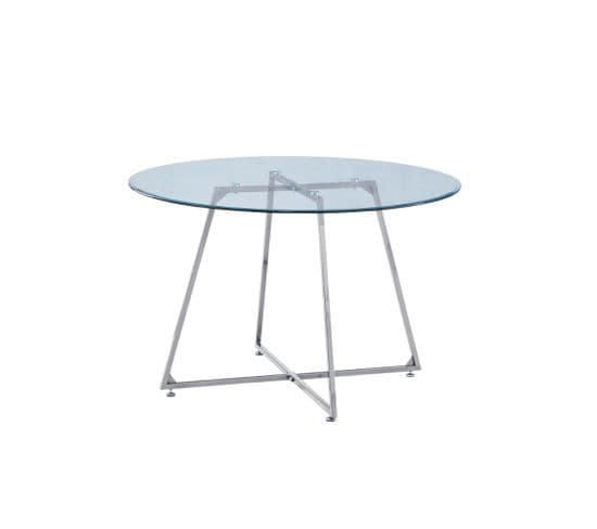 Table à Manger Ronde 4 Personnes Heloise Chrome Transparent 120 Cm