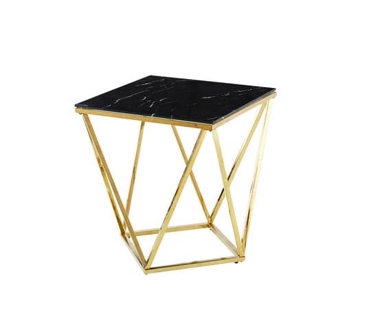 Bout De Canapé Alina Gold Marbre Noir 50x50 H55 Cm