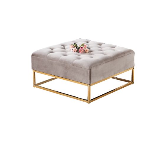 Table Basse Rangements Tiroirs Plateau Velours Capitonné Moka Et Pieds Gold