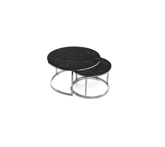 Lot De 2 Tables Basses Gigogne Arto Inox Verre Effet Marbre Noir