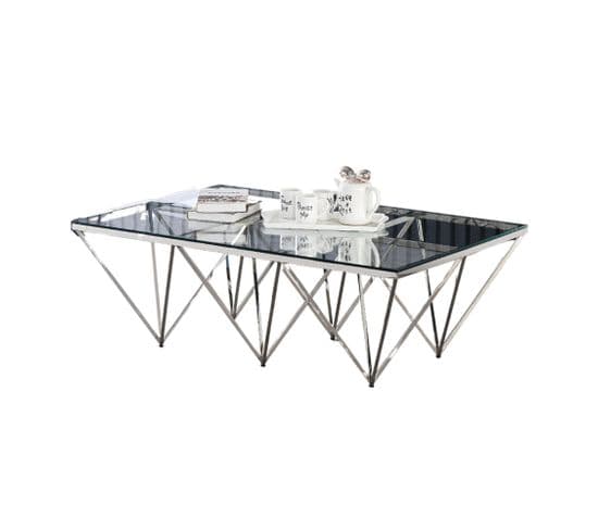 Table Basse Gize Chrome Verre Transparent 130x70x42 Cm