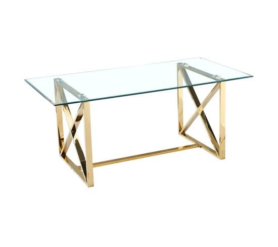 Table à Manger Kensy 6 à 8 Personnes Gold Verre Transparent 180x90 Cm