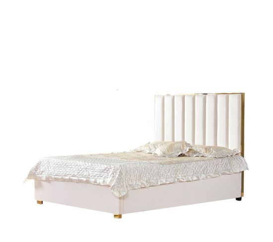 Lit 2 Places 140x190 Cm Tony Velours Beige Sommier Inclus