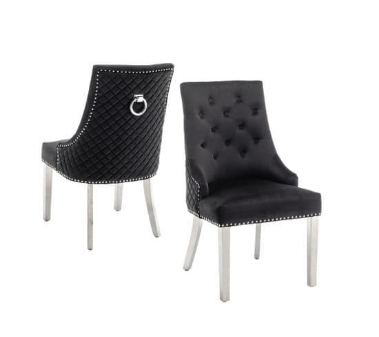 Lot De 2 Chaises Anneau Matellassée Et Cloûtée Chrome Velours Noir