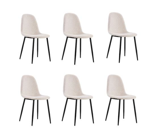 Lot De 6 Chaises Alveoles Nid D'abeille En Velours Beige Pieds En Métal Noir