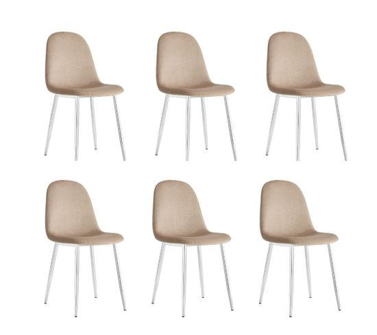 Lot De 6 Chaises En Velours Taupe Pieds Chromés - Scandinave