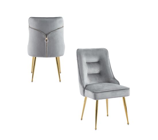 Lot De 2 Chaises Luxury Zip En Velours Gris Pieds Gold