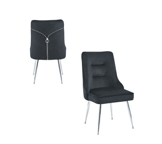 Lot De 2 Chaises Luxury Zip En Velours Noir Pieds Chromés