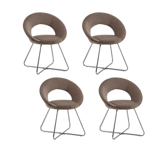 Lot De 4 Chaises Bubble Chrome Velours Moka