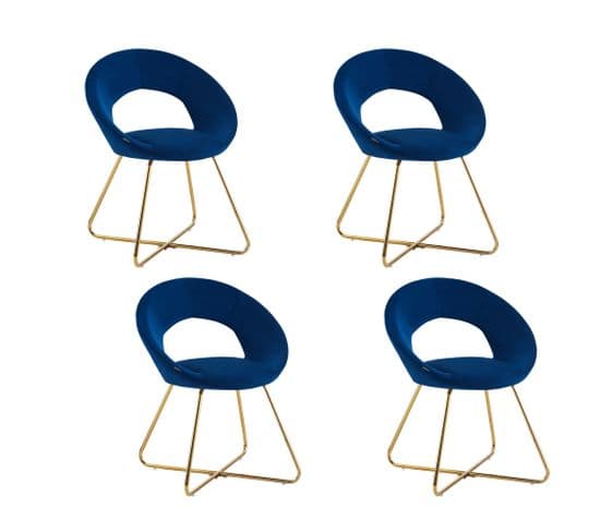 Lot De 4 Chaises Bubble Gold Velours Bleu