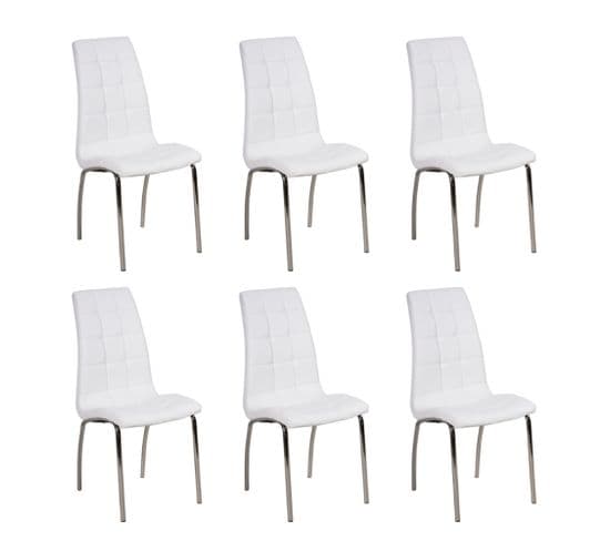 Lot De 6 Chaises Emma Simili Cuir Blanc