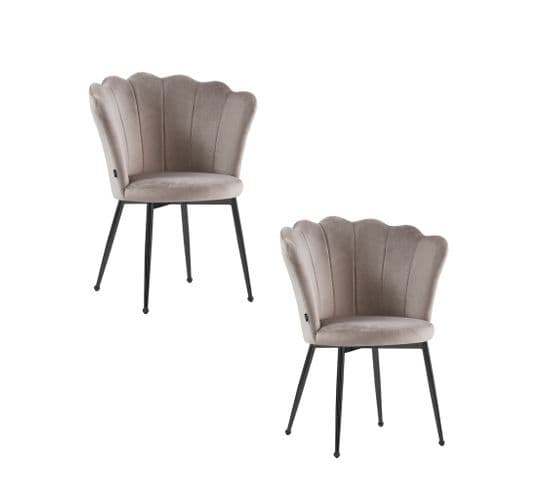 Lot De 2 Chaises Nymphea En Velours Moka Pieds Métal Noir