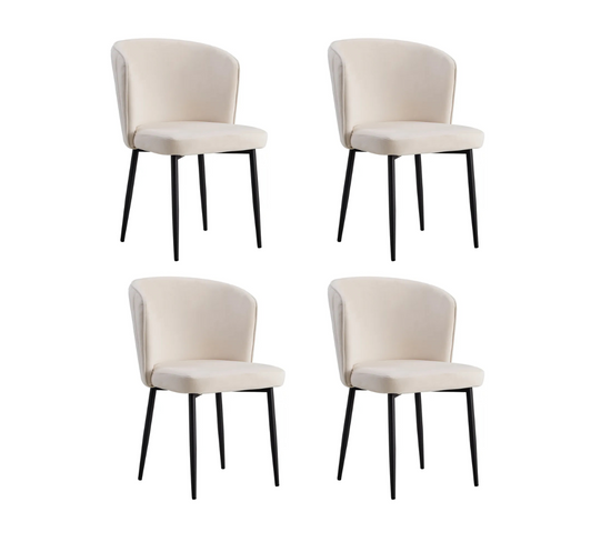 Lot De 4 Chaises Moderne Diana Métal Noir Velours Écru