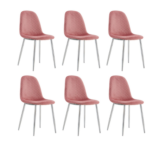 Lot De 6 Chaises Scandinave Alveole Chrome Velours Rose