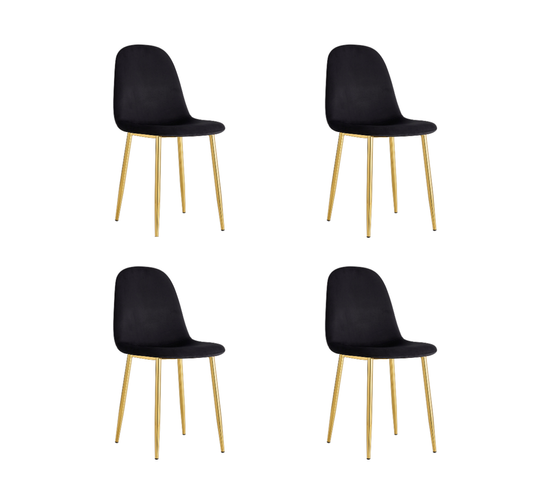 Lot De 4 Chaises En Velours Noir Pieds Gold - Scandinave