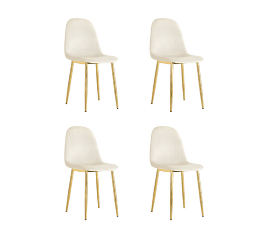 Lot De 4 Chaises En Velours Beige Pieds Gold - Scandinave