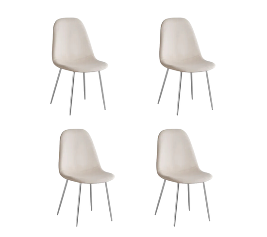 Lot De 4 Chaises En Velours Beige Pieds Chromés - Scandinave