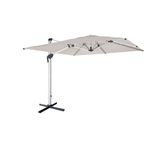 Parasol Déporté Haut De Gamme 3x3m Beige. Toile En Polyester Teintée Dans La Masse. Structure