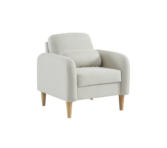 Fauteuil Scandinave Arrondi Tissu Blanc Pieds Bois